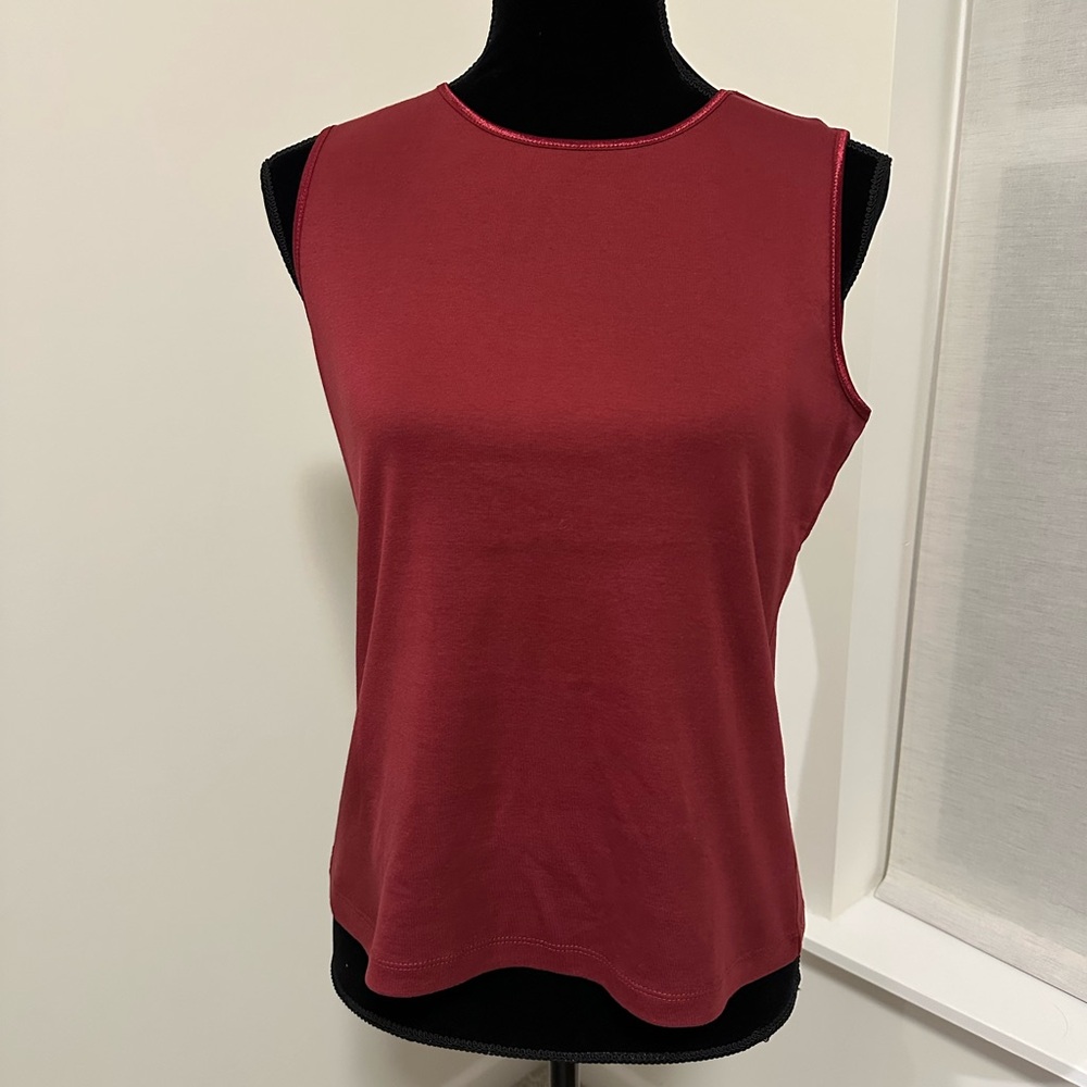 Women’s Christopher & Banks Maroon Crew Neck Satin Trim Perfect Tank